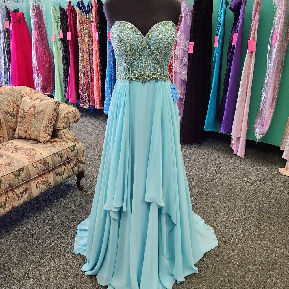 2 Cute Light Blue Beaded Prom Dress